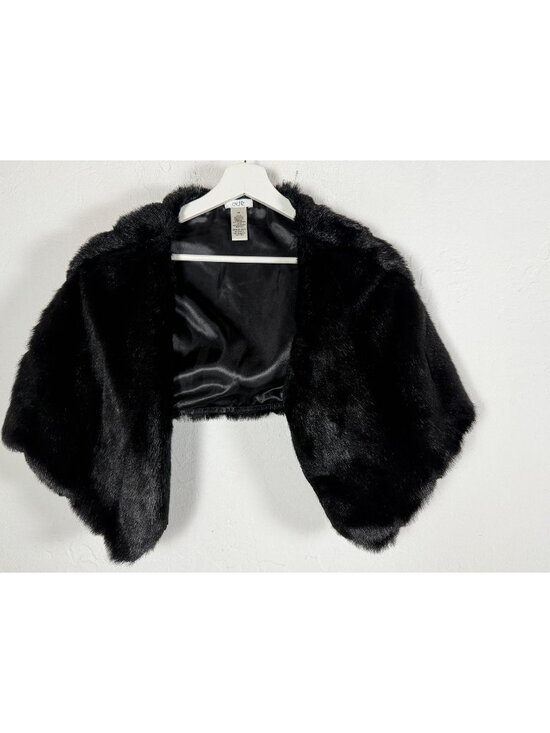 Cache Jackets & Blazers - Cache Faux Fur Shawl Womens S/M Black Capelet Shrug Wrap Poncho Evening Winter